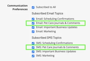 Communication preferences settings in the Sniff and Go client portal
